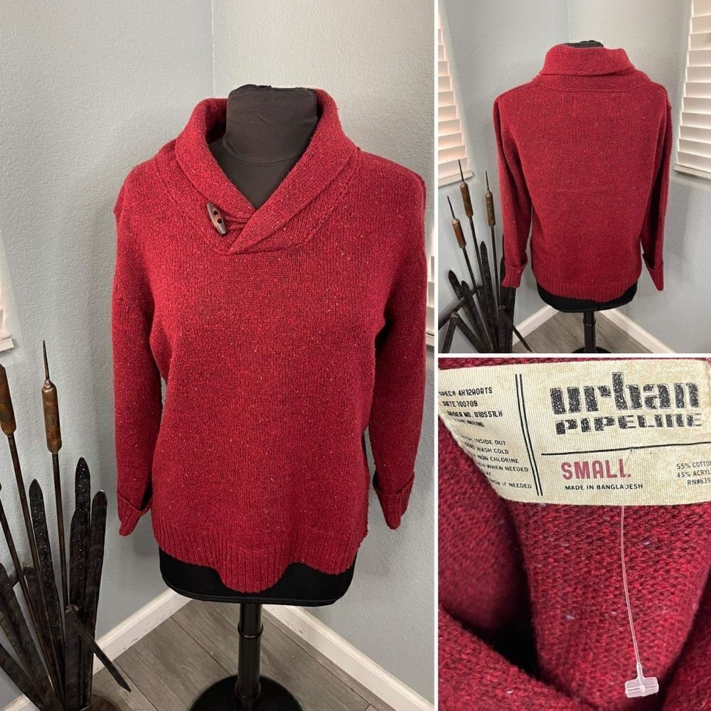 Urban Pipeline Size Small Red Long Sleeve Shawl Neck Knit Sweater